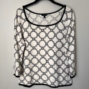 Talbots Knit Quatrefoil 3/4 Sleeve Scoop Neck Lightweight Sweater Size Small EUC